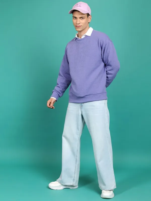  Highlander Men Lavender Round Neck Pullover Sweatshirts