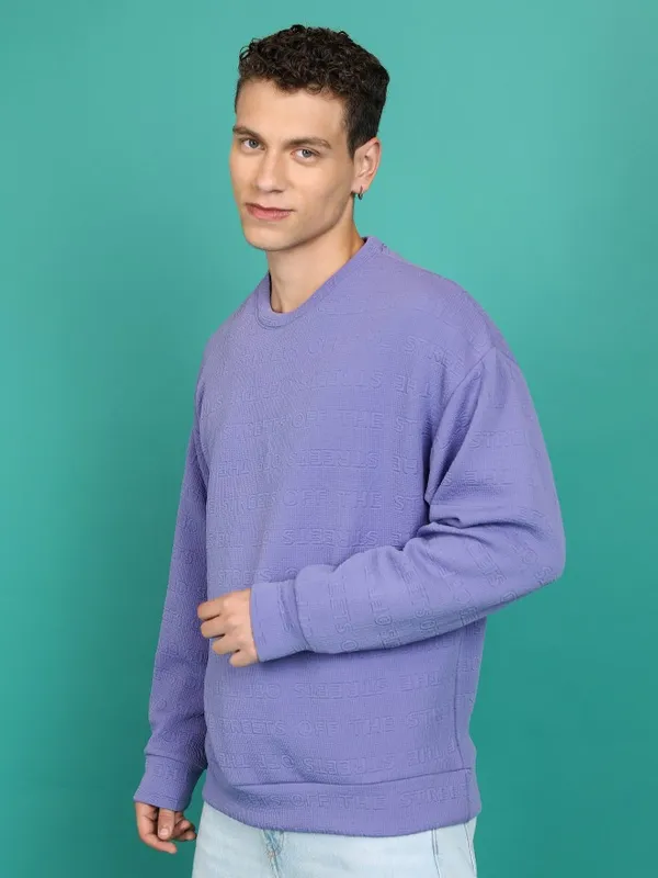  Highlander Men Lavender Round Neck Pullover Sweatshirts