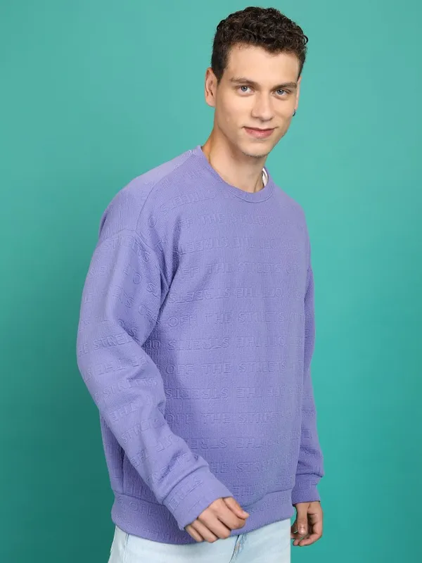  Highlander Men Lavender Round Neck Pullover Sweatshirts