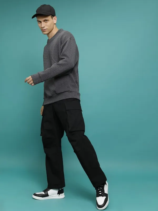 Men Self Design Sweatshirt