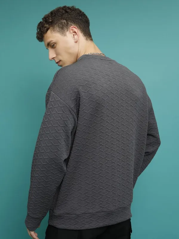 Men Self Design Sweatshirt