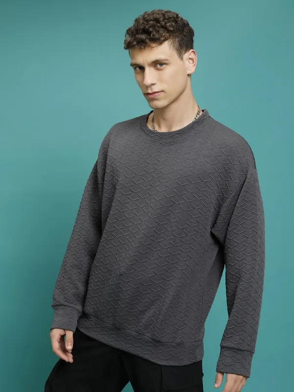 Men Self Design Sweatshirt