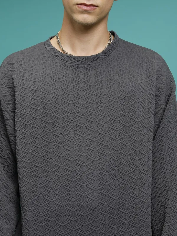 Men Self Design Sweatshirt