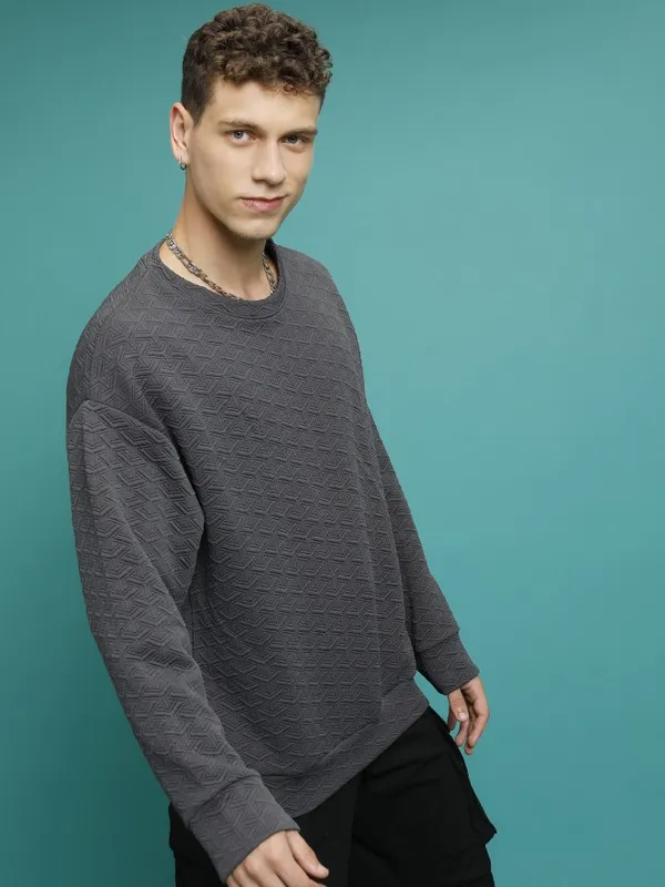 Men Self Design Sweatshirt