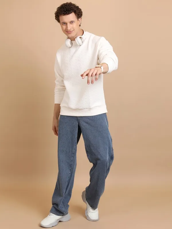 Men Self Design Sweatshirt