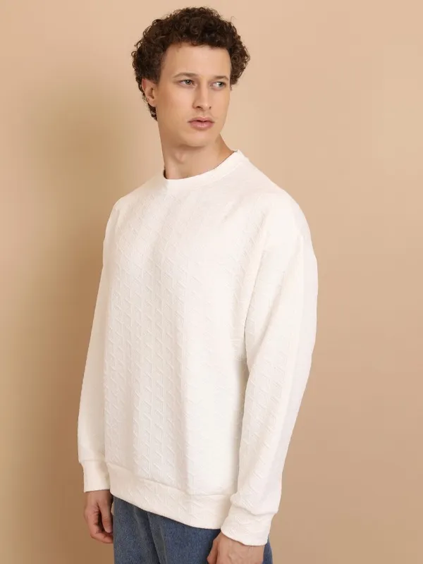 Highlander Men White Round Neck Pullover Sweatshirt