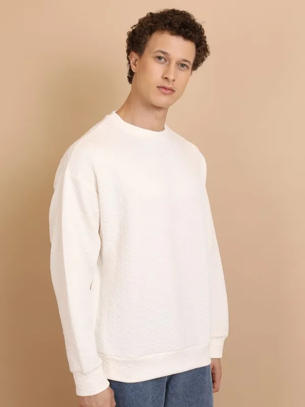 Highlander Men White Round Neck Pullover Sweatshirt