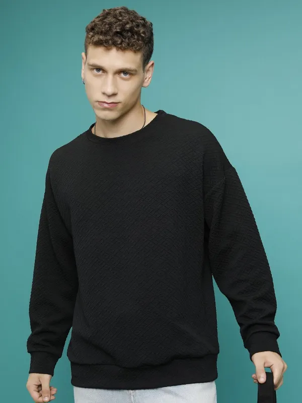Men Self Design Sweatshirt