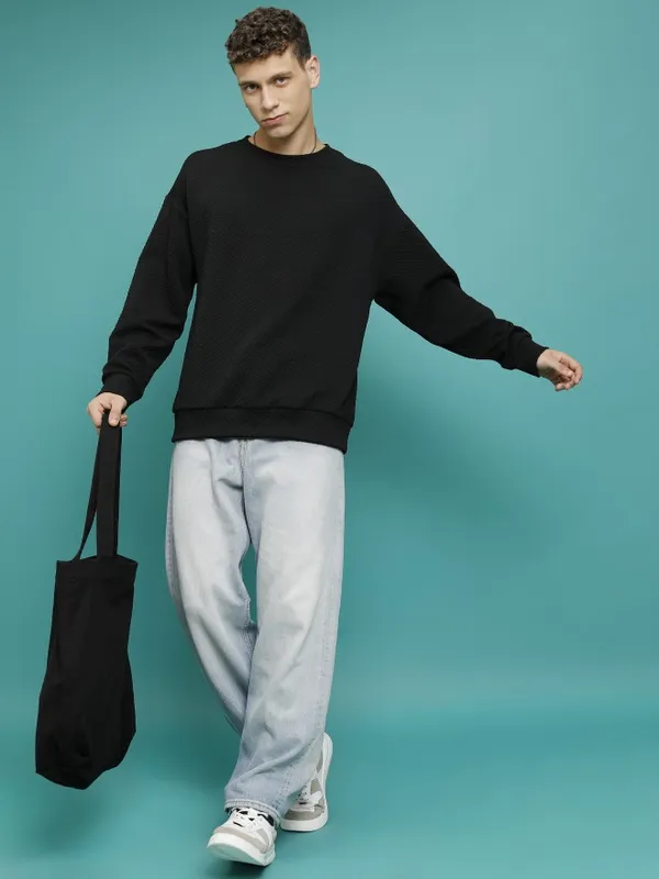 Men Self Design Sweatshirt