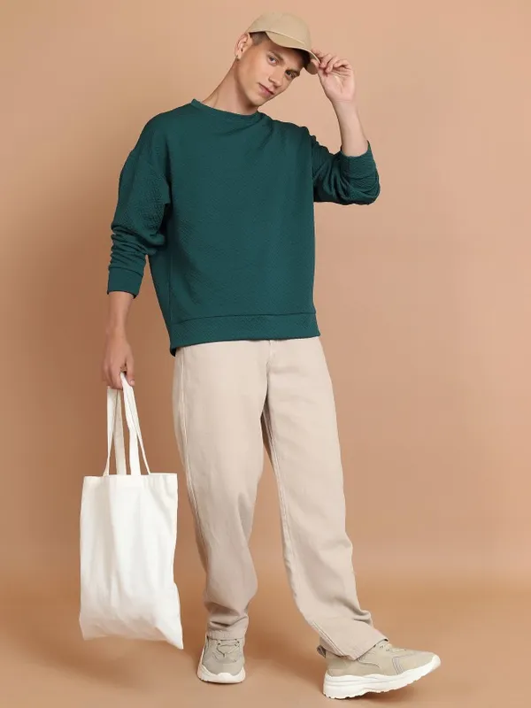 Highlander Men Green Round Neck Pullover Sweatshirts