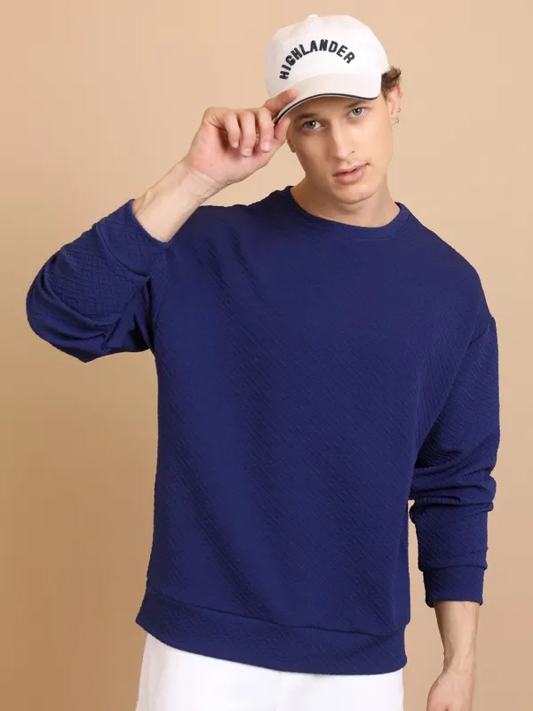  Highlander Men Blue Round Neck Pullover Sweatshirts