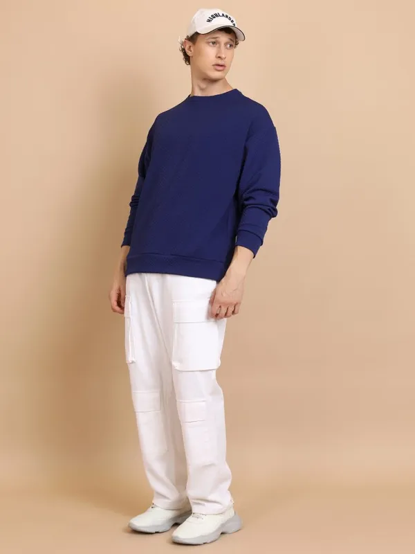  Highlander Men Blue Round Neck Pullover Sweatshirts