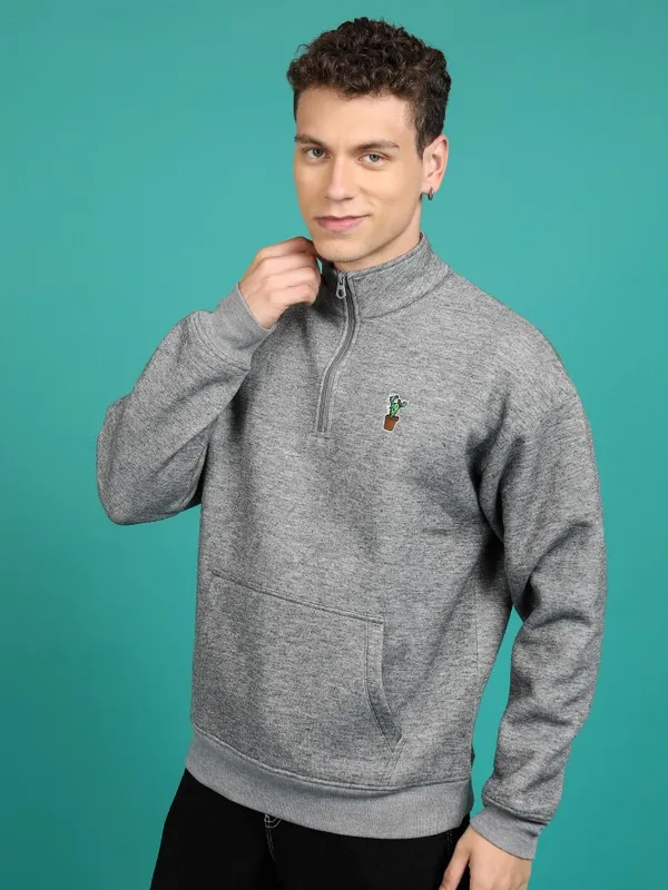  Highlander Men Grey High Neck Pullover Sweatshirts