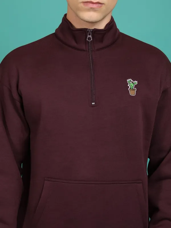  Highlander Men Burgundy High Neck Pullover Sweatshirts