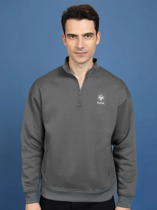  Highlander Men Grey High Neck Pullover Sweatshirts