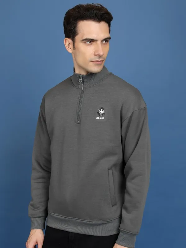  Highlander Men Grey High Neck Pullover Sweatshirts