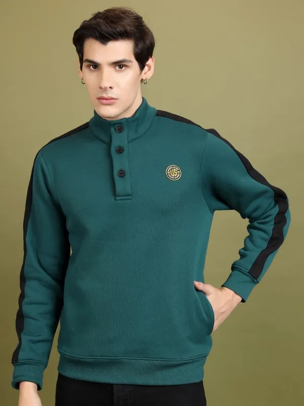  Highlander Men Green High Neck Pullover Sweatshirts