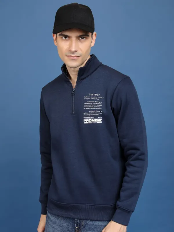 Highlander Men Navy Blue High Neck Pullover Sweatshirt