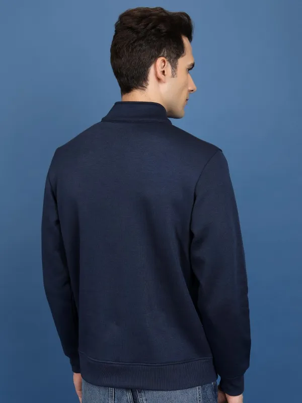 Highlander Men Navy Blue High Neck Pullover Sweatshirt