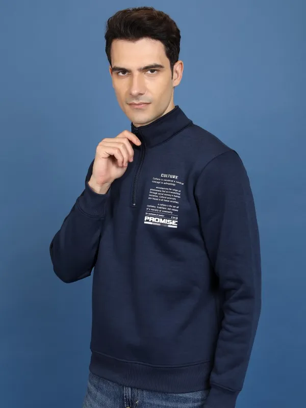 Highlander Men Navy Blue High Neck Pullover Sweatshirt