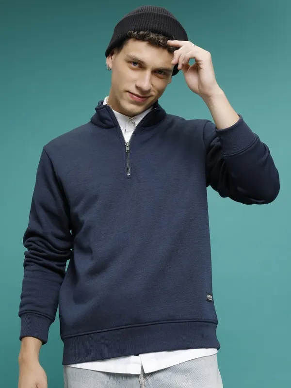  Highlander Men Navy Blue High Neck Pullover Sweatshirts