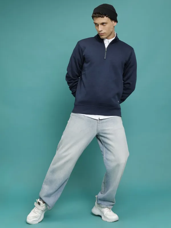  Highlander Men Navy Blue High Neck Pullover Sweatshirts