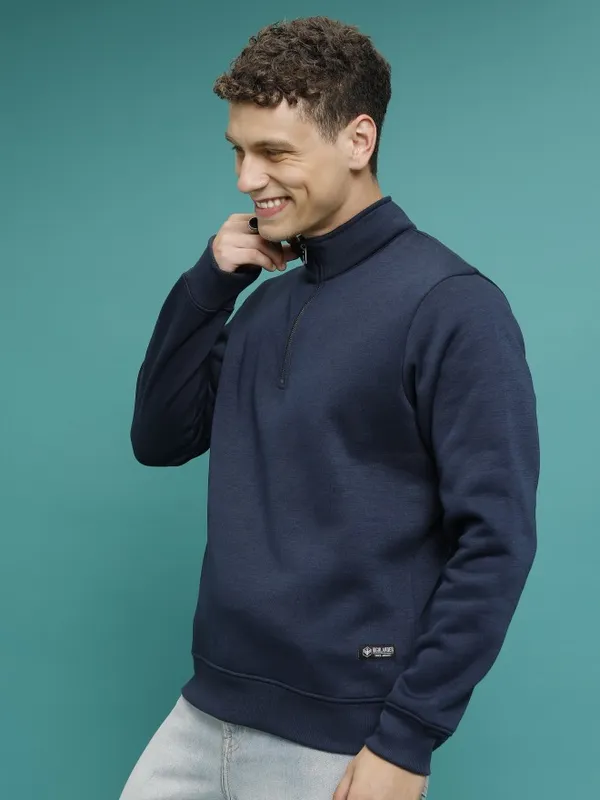  Highlander Men Navy Blue High Neck Pullover Sweatshirts