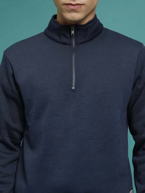  Highlander Men Navy Blue High Neck Pullover Sweatshirts