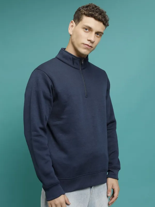  Highlander Men Navy Blue High Neck Pullover Sweatshirts