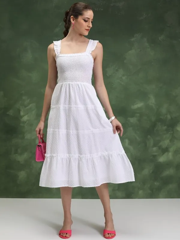  Vishudh Women White Self Design A-Line Dresses