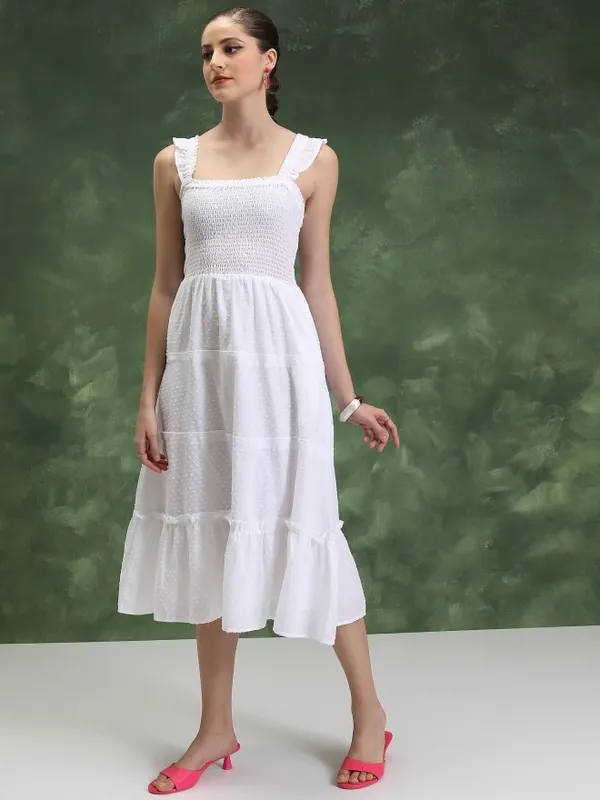  Vishudh Women White Self Design A-Line Dresses