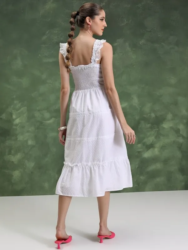  Vishudh Women White Self Design A-Line Dresses