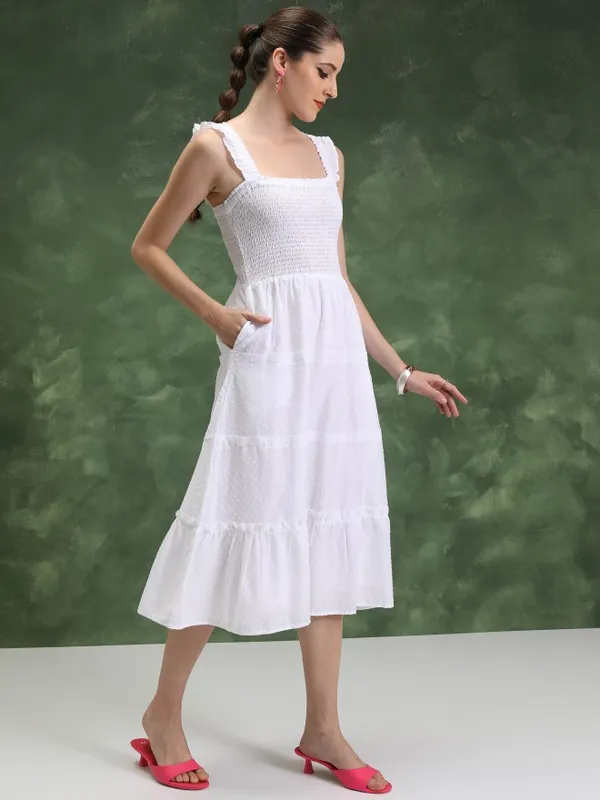  Vishudh Women White Self Design A-Line Dresses