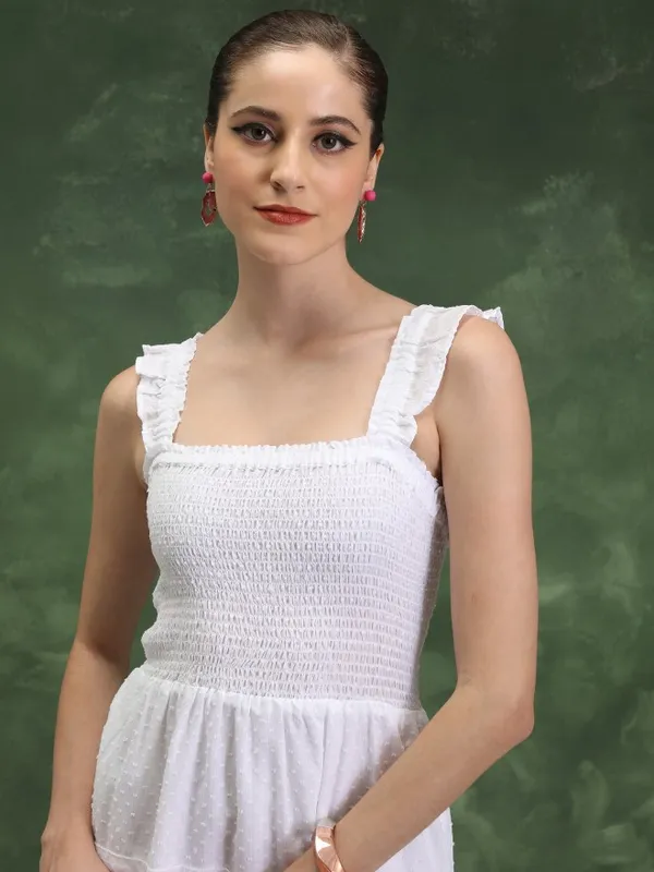  Vishudh Women White Self Design A-Line Dresses