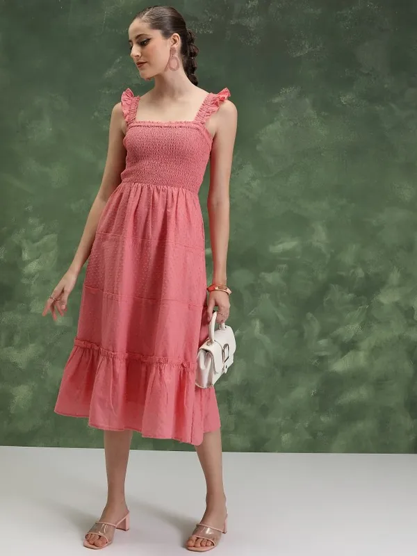  Vishudh Women Pink Self Design A-Line Dresses