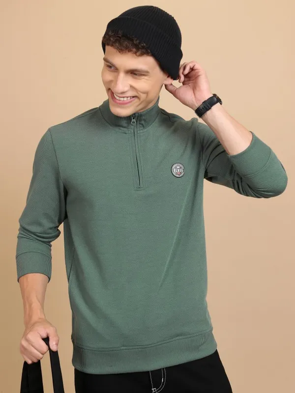  Highlander Men Green High Neck Pullover Sweatshirts
