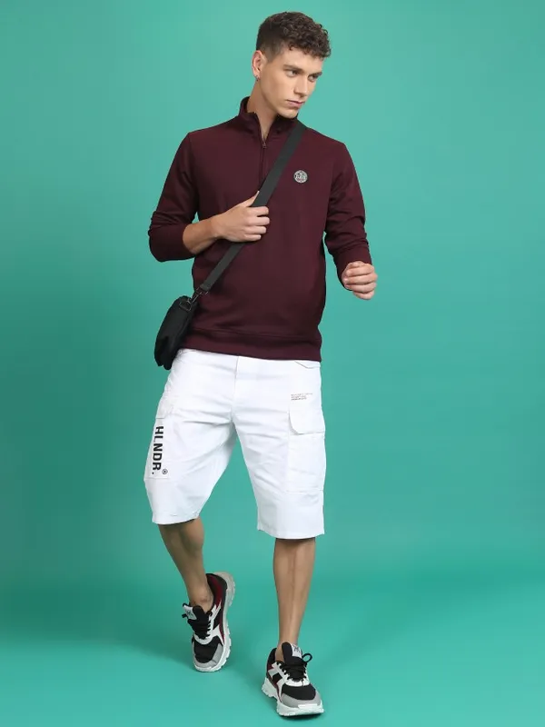  Highlander Men Burgundy High Neck Pullover Sweatshirts