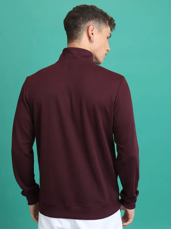  Highlander Men Burgundy High Neck Pullover Sweatshirts