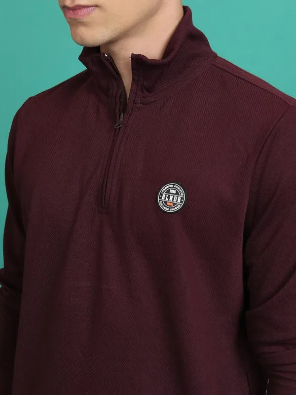  Highlander Men Burgundy High Neck Pullover Sweatshirts