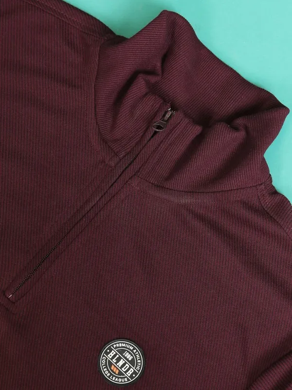  Highlander Men Burgundy High Neck Pullover Sweatshirts