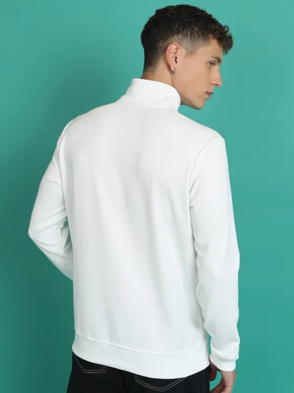 Highlander Men White High Neck Pullover Sweatshirt