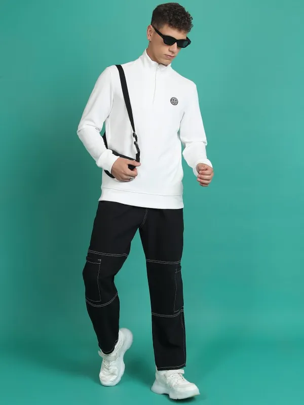  Highlander Men White High Neck Pullover Sweatshirts