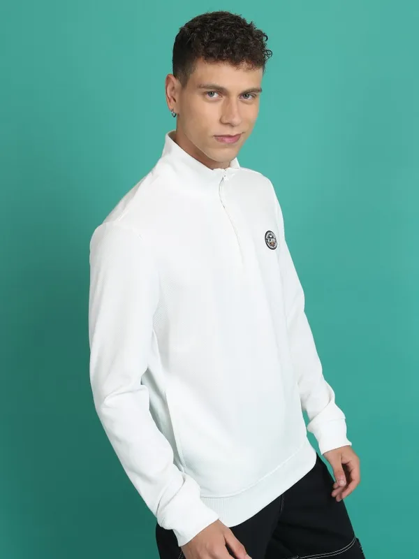 Highlander Men White High Neck Pullover Sweatshirt