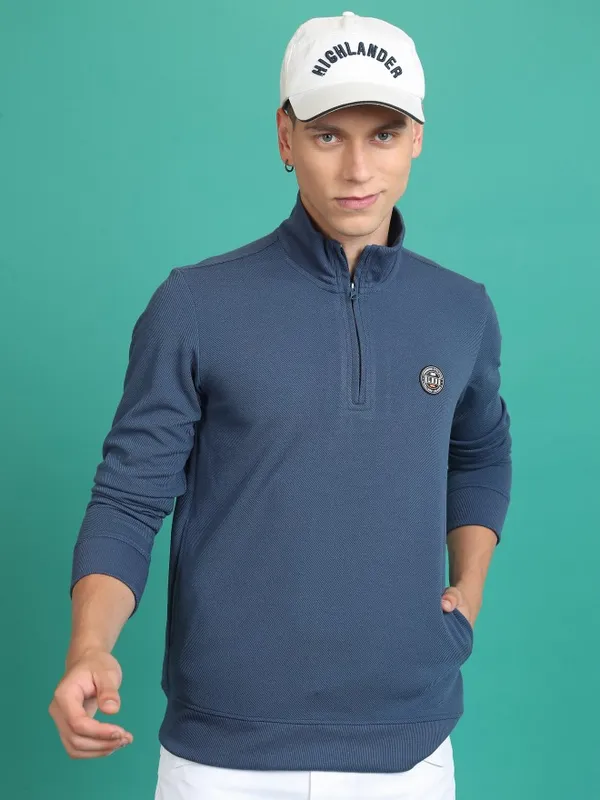  Highlander Men Blue High Neck Pullover Sweatshirts