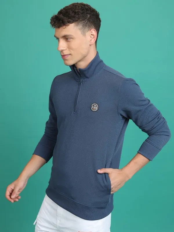  Highlander Men Blue High Neck Pullover Sweatshirts