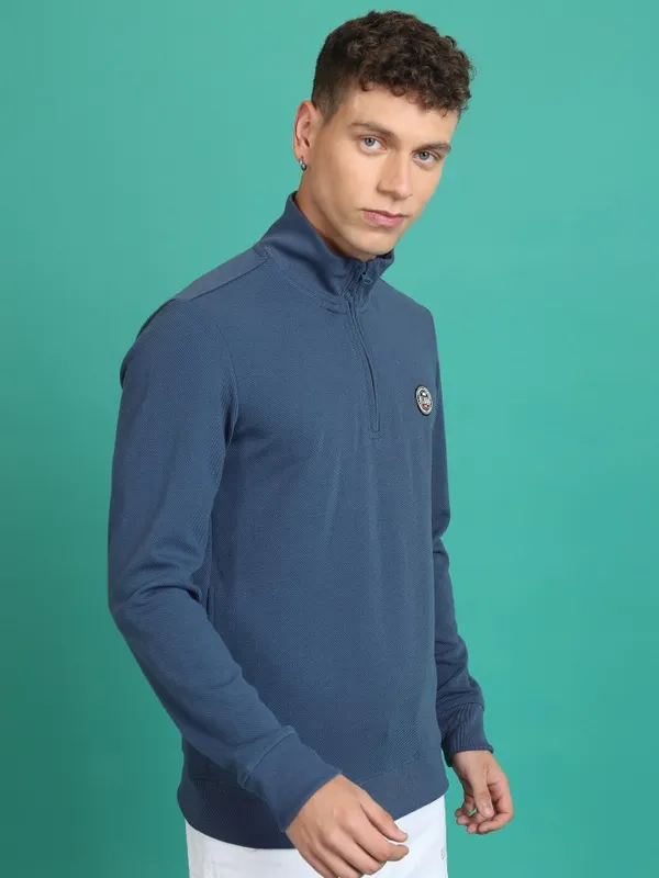  Highlander Men Blue High Neck Pullover Sweatshirts