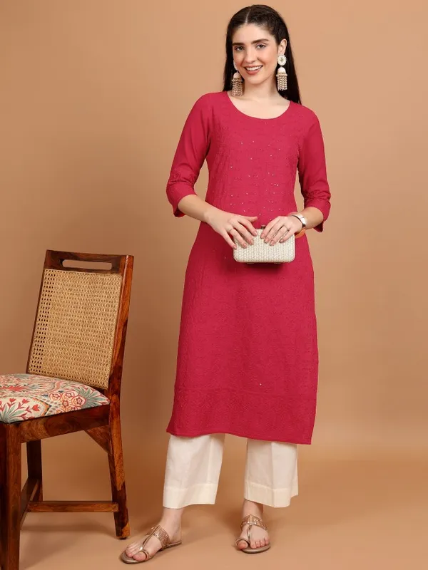 Vishudh Women Red Woven Design Straight Kurtas