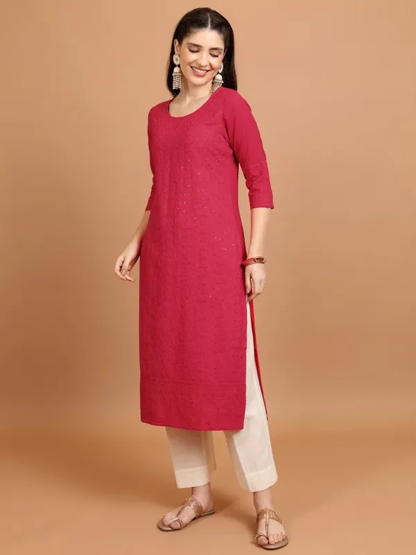 Vishudh Women Red Woven Design Straight Kurtas