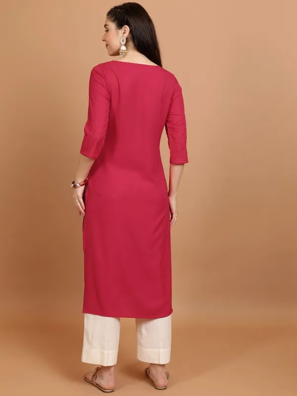 Vishudh Women Red Woven Design Straight Kurtas