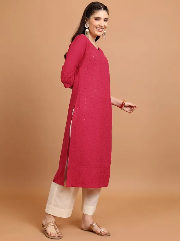  Vishudh Women Red Woven Design Straight Kurtas
